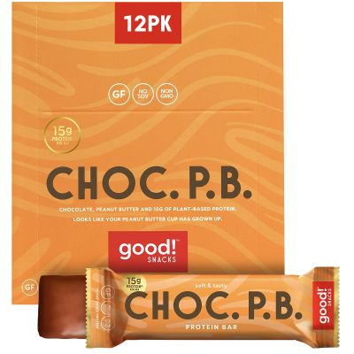 good! Snacks Chocolate Peanut Butter Vegan Protein Bar, Soy & Gluten Free, Plant Based, Low Sugar, 15g Clean Protein, Natural Healthy Snack, Kosher Friendly, For Athletes & Active Lifestyles, 12 Bars