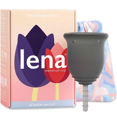 Lena Menstrual Cup Original Reusable Silicone Period Cup for Regular Flow, 12-Hour Leak-Free Protection, Soft & Comfortable, Beginner-Friendly Design - Small, Gray