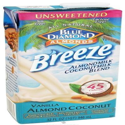 Blue Diamond Unsweetened Coconut Almond Breeze Vanilla -- 32 fl oz (Pack of 3)