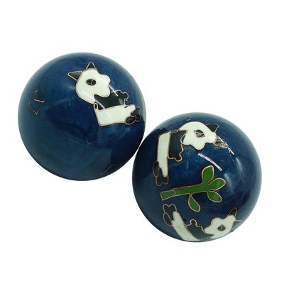 1.85'' Cloisonne Health Hand Balls Exercise Stress Balls Craft Collection (Panda) (Blue, Large)