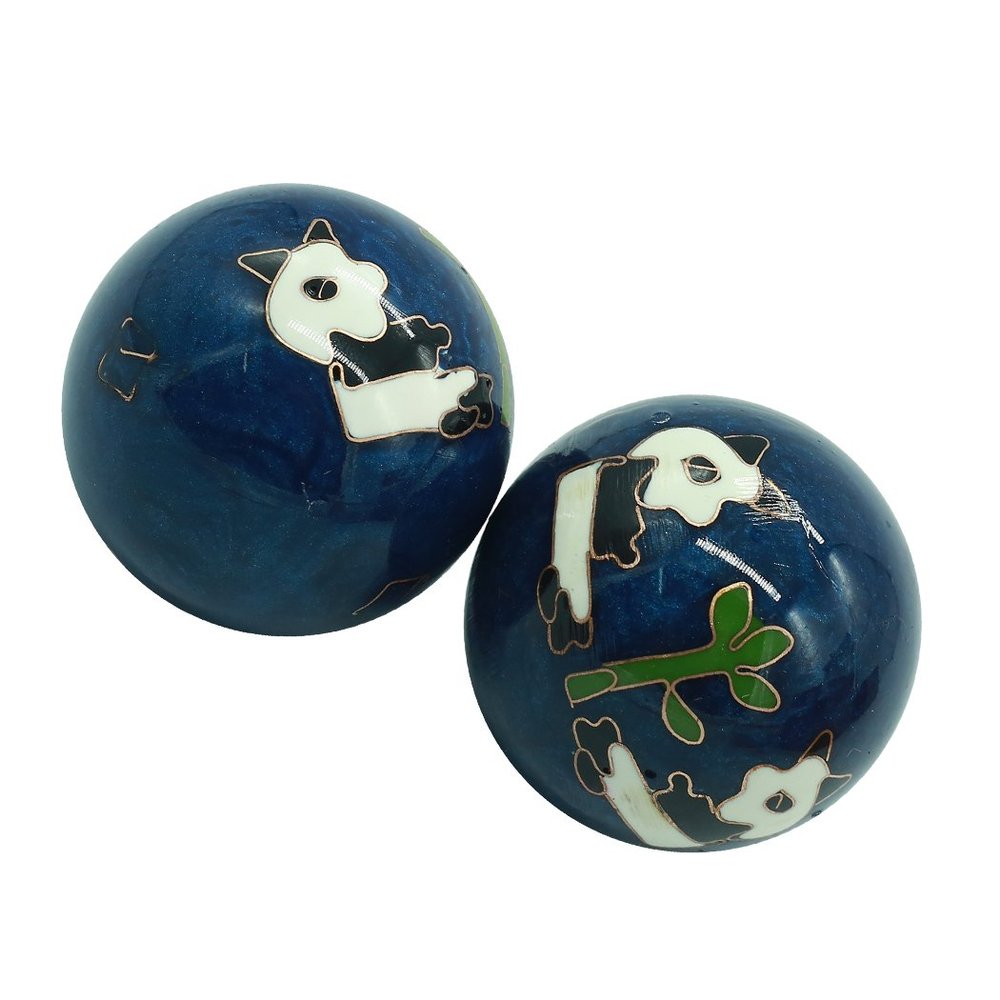 1.85'' Cloisonne Health Hand Balls Exercise Stress Balls Craft Collection (Panda) (Blue, Large)