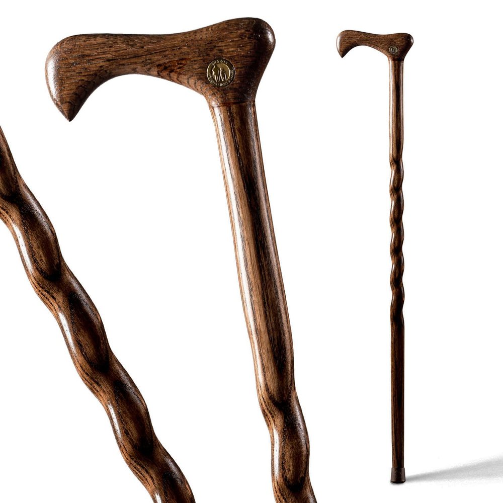 Brazos Handcrafted Wood Walking Cane, Twisted Oak, Traditional Style Handle, for Men & Women, Made in The USA, Brown, 37"
