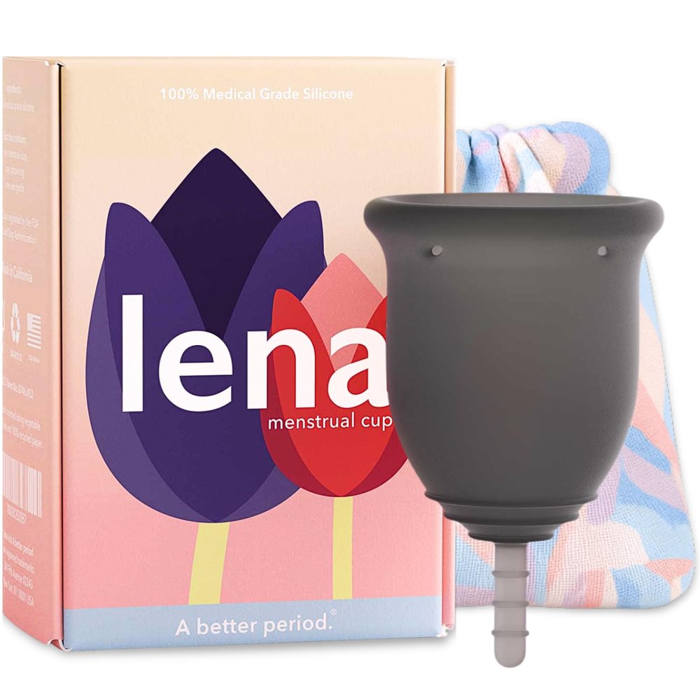 Lena Menstrual Cup Original Reusable Silicone Period Cup for Heavy Flow, 12-Hour Leak-Free Protection, Soft & Comfortable, Beginner-Friendly Design - Large, Gray