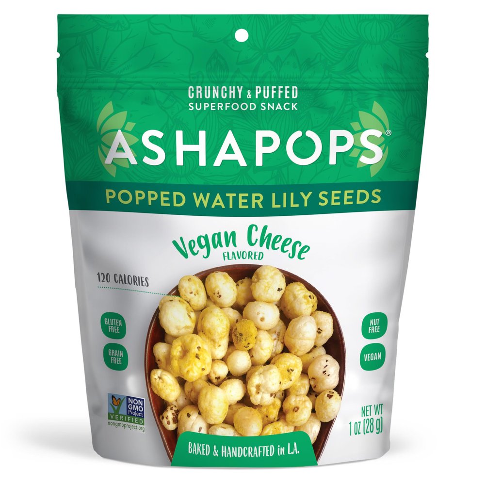AshaPops Vegan Cheese Popped Water Lily Seeds - Handcrafted | Gluten Free | Vegan | Paleo | Nut Free | Soy Free | Non-GMO | 1 oz | (Pack of 6 Bags)