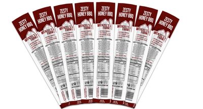 Wenzels Farm Zesty Honey BBQ Sticks Snack Sticks  Flavorful, Natural Smoked  High Protein, Low Carb  No MSG, Fillers, Binders, Artificial Colors  Gluten Free | 16 sticks (8 packs of 2)