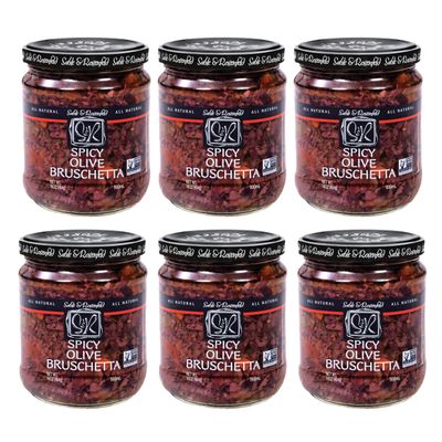 Sable & Rosenfeld Spicy Olive Bruschetta in a Jar 16 oz (Pack of 6), Kalamata Mediterranean Sandwich Spread with Peppers and Olive Oil, Non-GMO, Gluten-Free