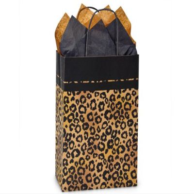 Black & Kraft Safari Leopard Print Medium Paper Shopper Gift Bag - Quantity of 5