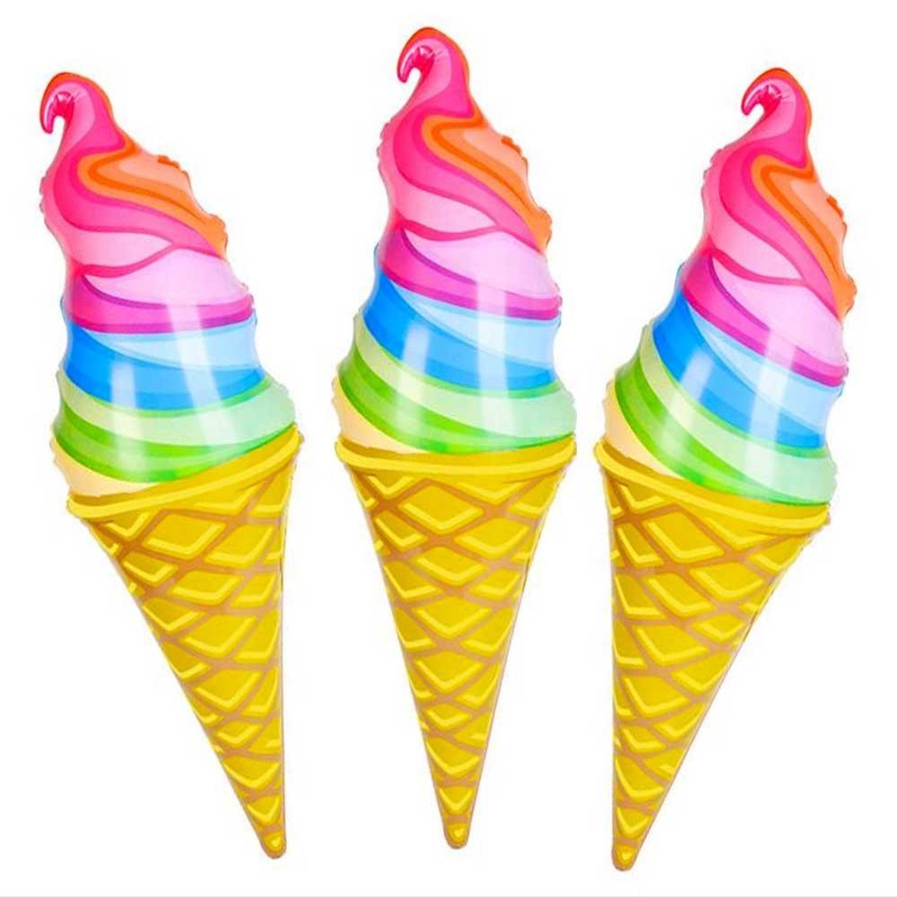 Inflatable Ice Cream Cones, Set of 3 Blow-up Rainbow Swirl Treats, 36"