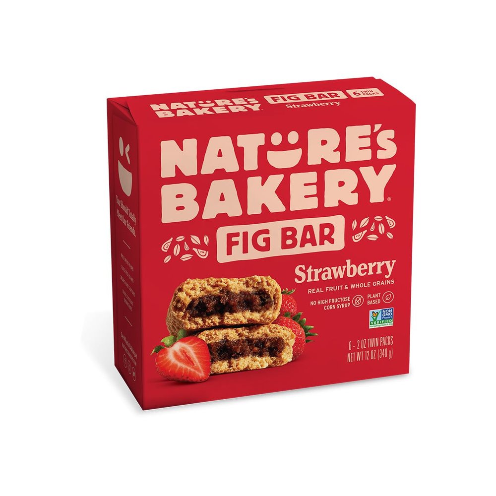 Nature's Bakery Whole Wheat Fig Bars, Strawberry, Real Fruit, Vegan, Non-GMO, Snack bar, 1 box with 6 twin packs (6 twin packs)
