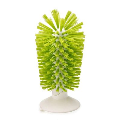 Joseph Joseph Brush-Up Glass Brush with Suction Cup Upright Stays in Sink Bristle Scrub Kitchen Bottle Cleaning Washing, Green
