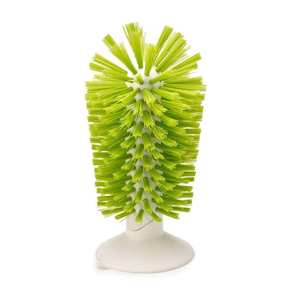 Joseph Joseph Brush-Up Glass Brush with Suction Cup Upright Stays in Sink Bristle Scrub Kitchen Bottle Cleaning Washing, Green