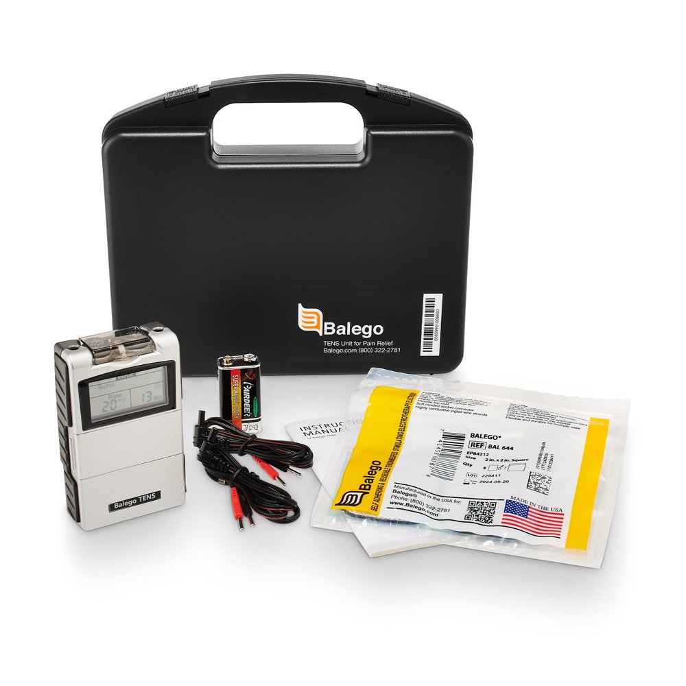 Balego TENS Machine Digital 100mA Edition with Kit, Placement Chart and 5 Therapy Modes for Pain Relief