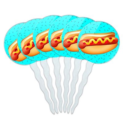 Set of 6 Cupcake Picks Toppers Decoration Food Drink Bacon Coffee - Hot Dog of Awesomeness