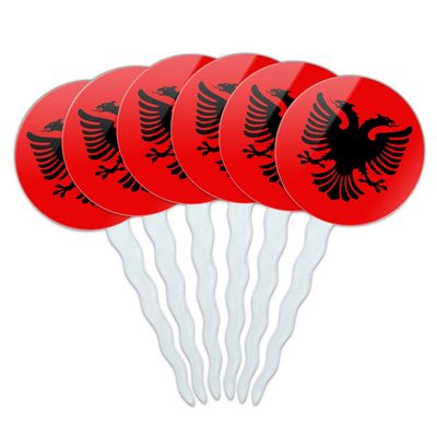 Set of 6 Cupcake Picks Toppers Decoration Country National Flag A-C - Albanian National Country Flag