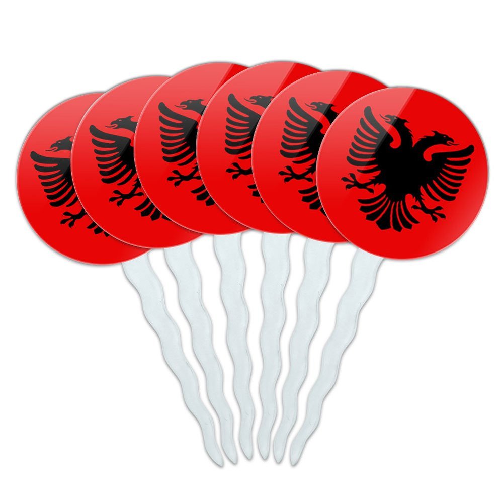 Set of 6 Cupcake Picks Toppers Decoration Country National Flag A-C - Albanian National Country Flag