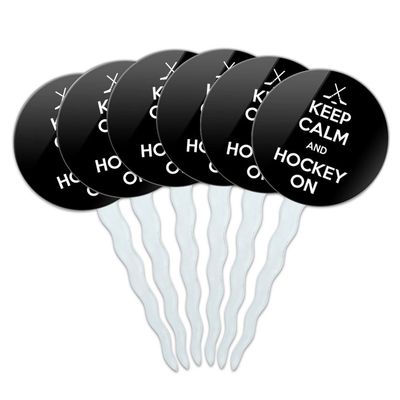 Set of 6 Cupcake Picks Toppers Decoration Keep Calm and H-O - Hockey On Sports - Keep Calm and