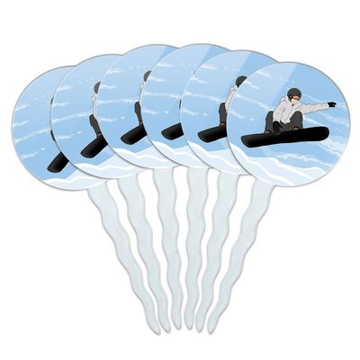 Set of 6 Cupcake Picks Toppers Decoration Sports and Hobbies - Snowboarder Jumping Snowboarding