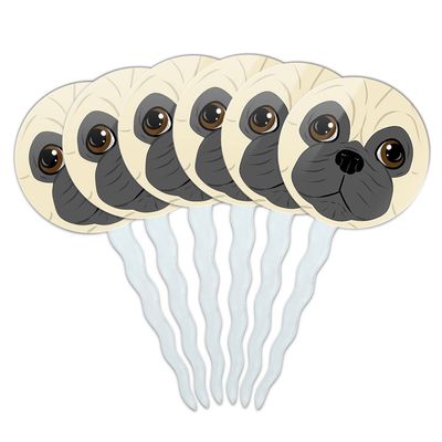 Set of 6 Cupcake Picks Toppers Decoration Dog Puppy - Pug Face
