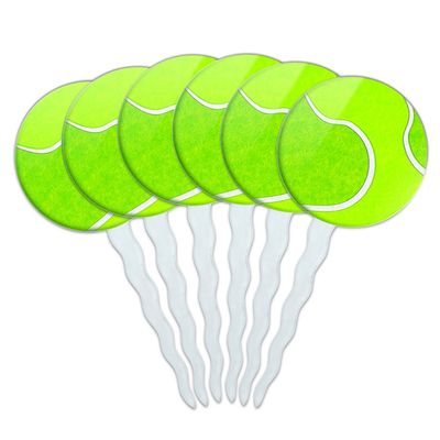 Set of 6 Cupcake Picks Toppers Decoration Sports and Hobbies - Tennis Ball