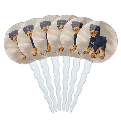 Set of 6 Cupcake Picks Toppers Decoration Dog Puppy - Rottweiler