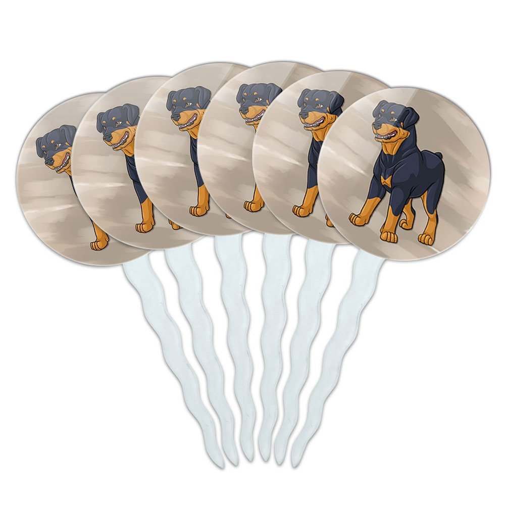 Set of 6 Cupcake Picks Toppers Decoration Dog Puppy - Rottweiler