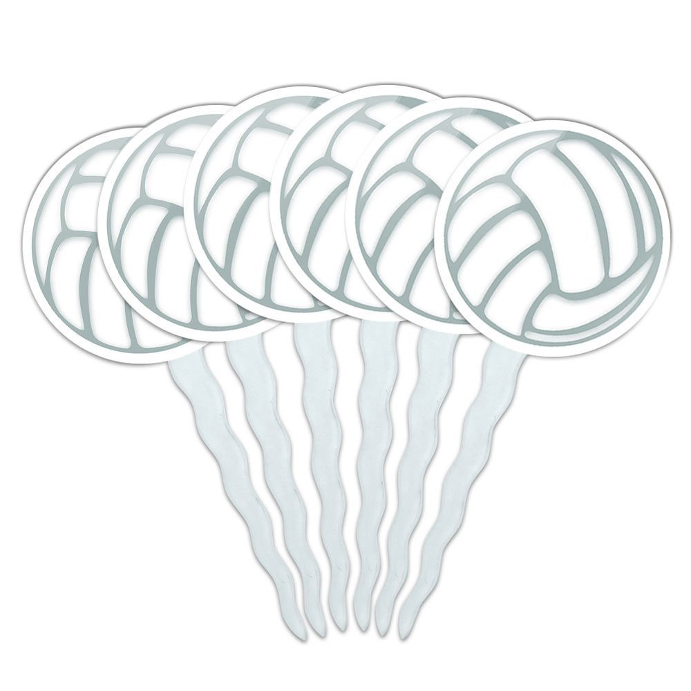 Set of 6 Cupcake Picks Toppers Decoration Sports and Hobbies - Volleyball
