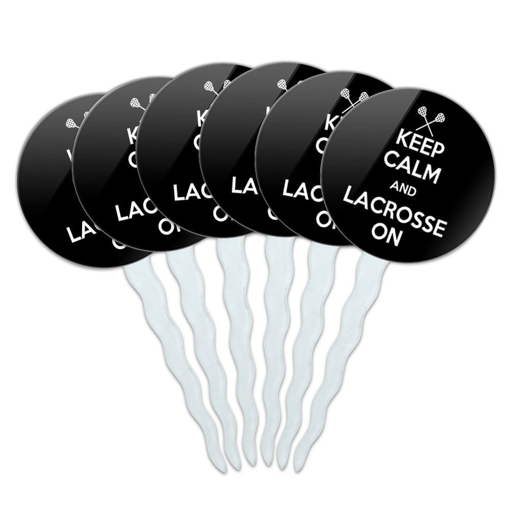 Set of 6 Cupcake Picks Toppers Decoration Keep Calm and H-O - Lacrosse On Sports - Keep Calm and