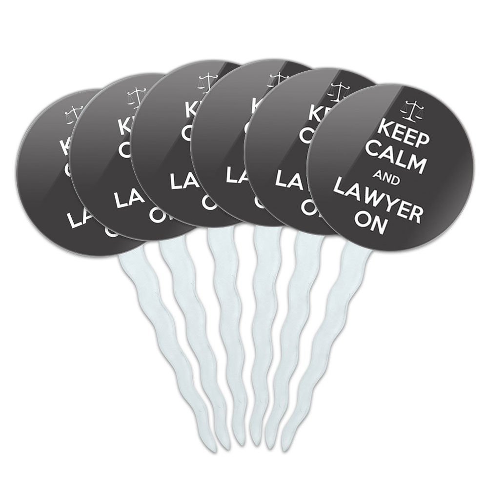 Set of 6 Cupcake Picks Toppers Decoration Keep Calm and H-O - Lawyer On - Keep Calm and