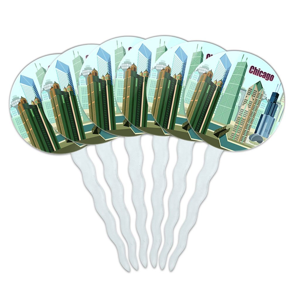 Set of 6 Cupcake Picks Toppers Decoration Places and Things - Chicago Hancock Building Willis Tower
