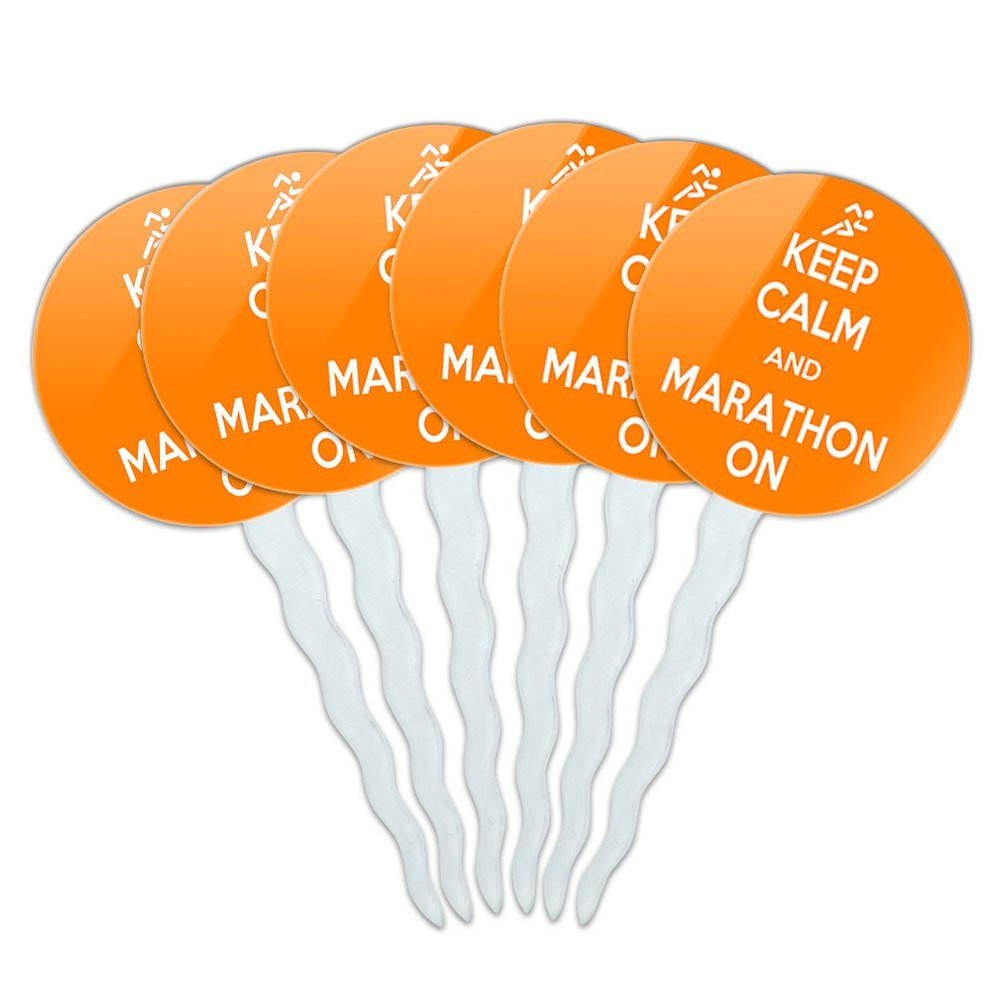 Set of 6 Cupcake Picks Toppers Decoration Keep Calm and H-O - Marathon On Runner Running - Keep Calm and