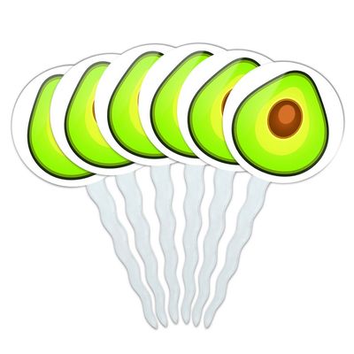 Set of 6 Cupcake Picks Toppers Decoration Food Drink Bacon Coffee - Avocado