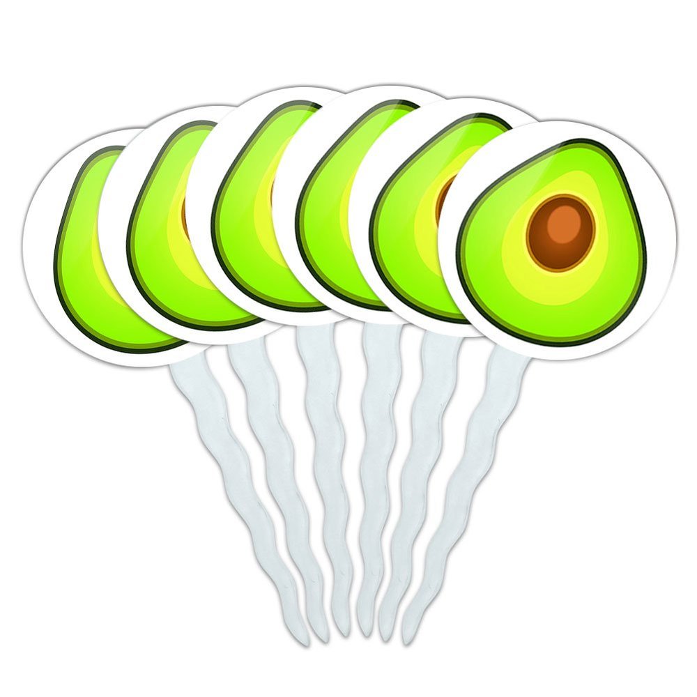 Set of 6 Cupcake Picks Toppers Decoration Food Drink Bacon Coffee - Avocado