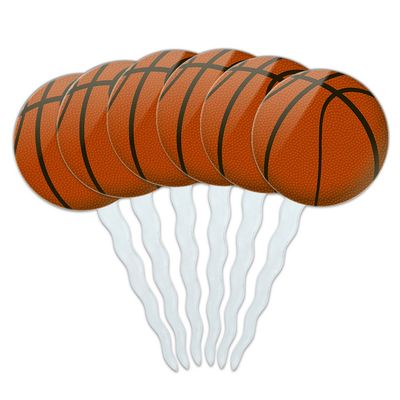 Set of 6 Cupcake Picks Toppers Decoration Sports and Hobbies - Basketball