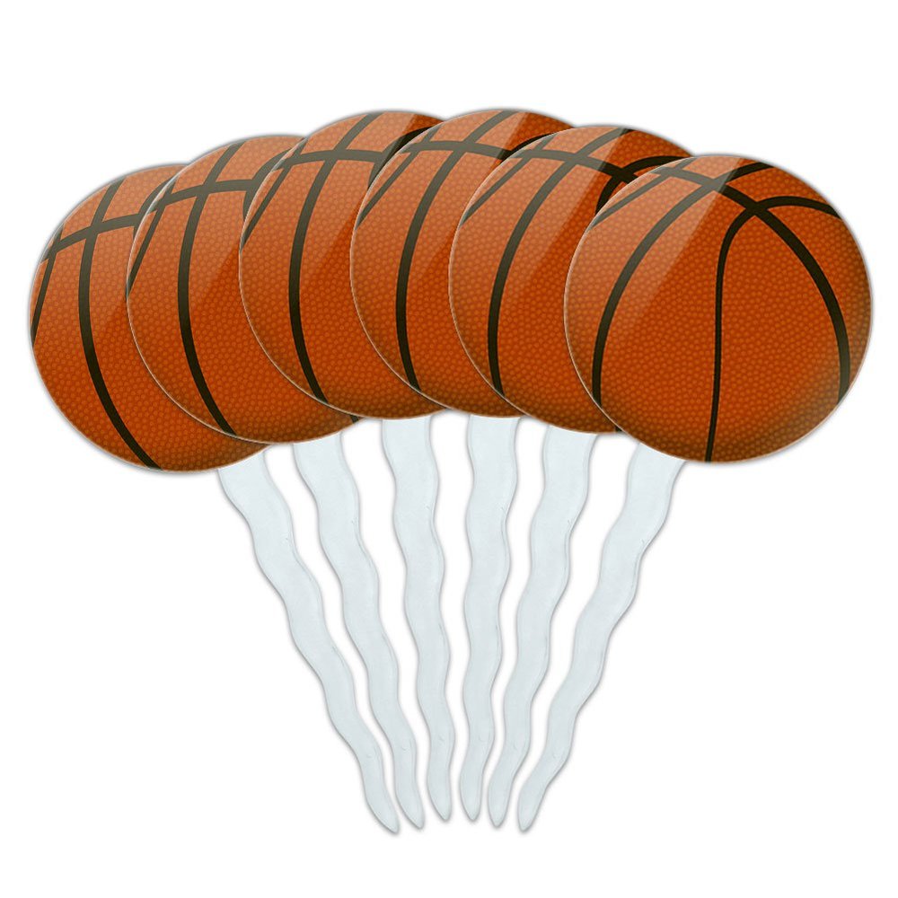 Set of 6 Cupcake Picks Toppers Decoration Sports and Hobbies - Basketball