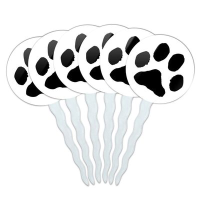 Set of 6 Cupcake Picks Toppers Decoration Paw Print - Pet Dog Cat