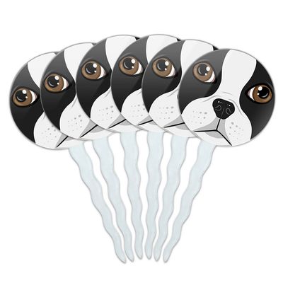 Set of 6 Cupcake Picks Toppers Decoration Dog Puppy - Boston Terrier Face