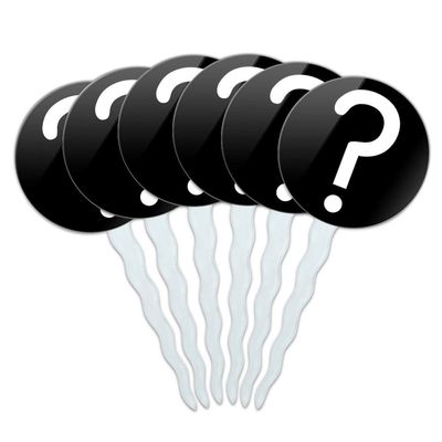 Set of 6 Cupcake Picks Toppers Decoration Symbols - Mystery Question Mark