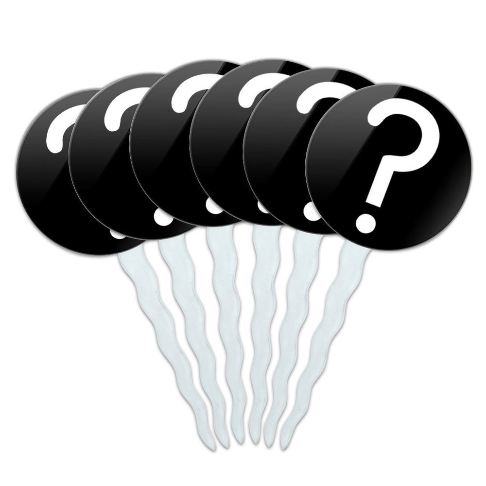 Set of 6 Cupcake Picks Toppers Decoration Symbols - Mystery Question Mark