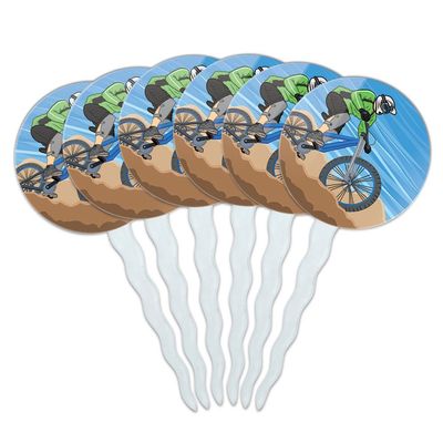 Set of 6 Cupcake Picks Toppers Decoration Sports and Hobbies - Mountain Biking Biker