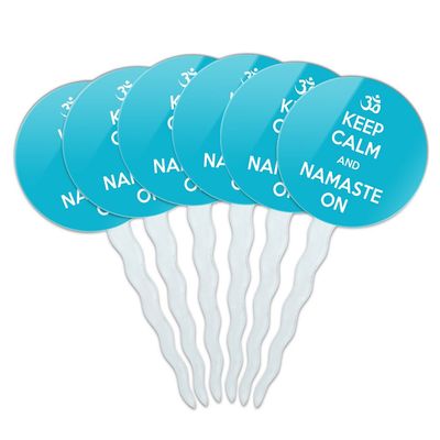 Set of 6 Cupcake Picks Toppers Decoration Om Aum Namaste Yoga - Namaste On Yoga - Keep Calm and