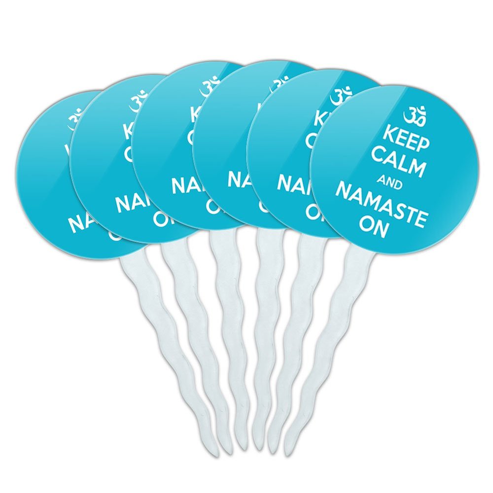 Set of 6 Cupcake Picks Toppers Decoration Om Aum Namaste Yoga - Namaste On Yoga - Keep Calm and