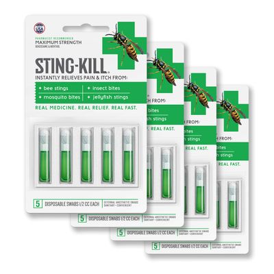 Sting-Kill First Aid Maximum Strength Disposable Anesthetic Swabs, For Sting Relief, 5 Count (Pack of 4)