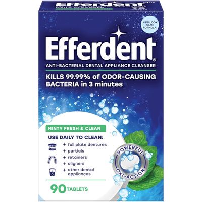 Efferdent Retainer Cleaning Tablets, Denture Cleaning Tablets for Dental Appliances, Minty Fresh & Clean, 90 Count. (Pack of 8)