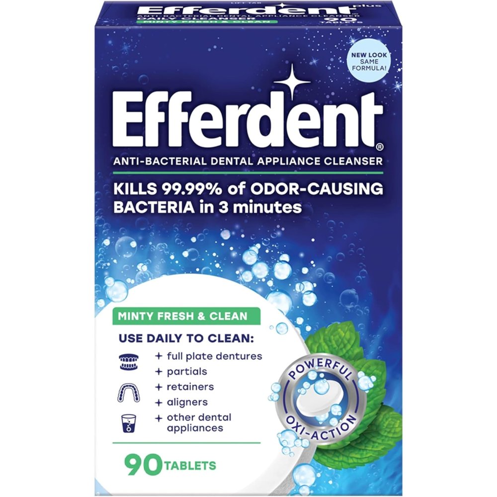 Efferdent Retainer Cleaning Tablets, Denture Cleaning Tablets for Dental Appliances, Minty Fresh & Clean, 90 Count. (Pack of 8)