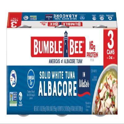 Bumble Bee Solid White Albacore Tuna in Water, 3 oz Can (Pack of 3) - Wild Caught Tuna - 16g Protein per Serving, High in Omega-3s - Non-GMO Project Verified, Gluten Free, Kosher
