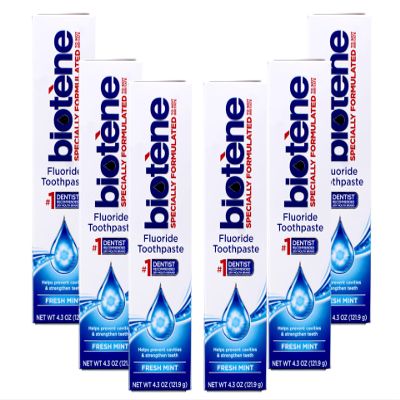 Biotene Fluoride Toothpaste for Dry Mouth Symptoms, Bad Breath Treatment and Cavity Prevention, Fresh Mint - 4.3 oz (Pack of 6)