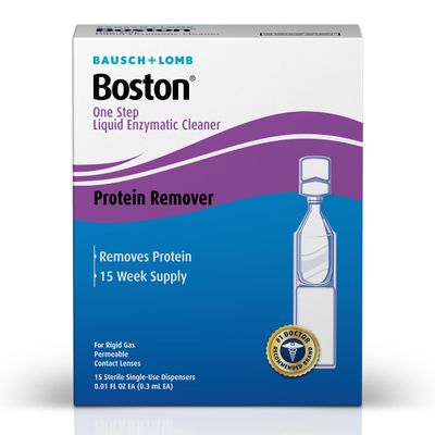 Boston One Step Liquid Enzymatic Cleaner  from Bausch + Lomb, 15 Sterile Single-Use Dispensers (Pack of 2)