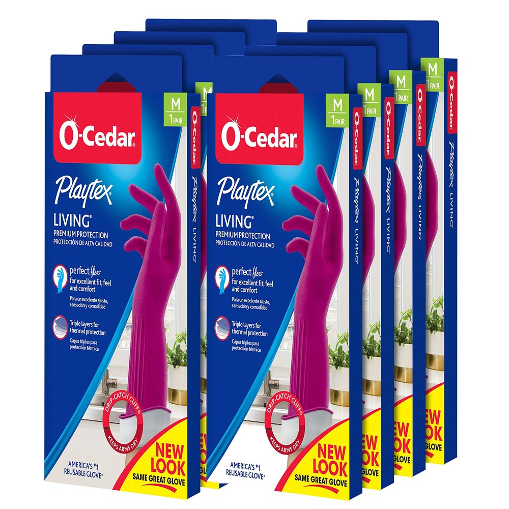 PLAYTEX Living Reuseable Rubber Cleaning Gloves (Medium, 8 Pairs), Premium Protection Reusable Household Gloves