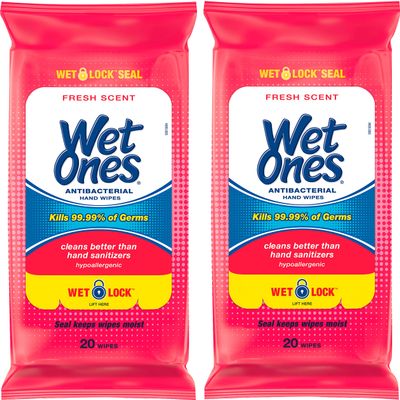 WET ONES Antibacterial Hand Wipes, Fresh Scent 20 ea (Pack of 2)