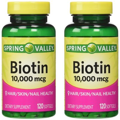 Spring Valley Biotin 10,000 mcg, 2 Bottles of 120 Softgels (2 Pack)